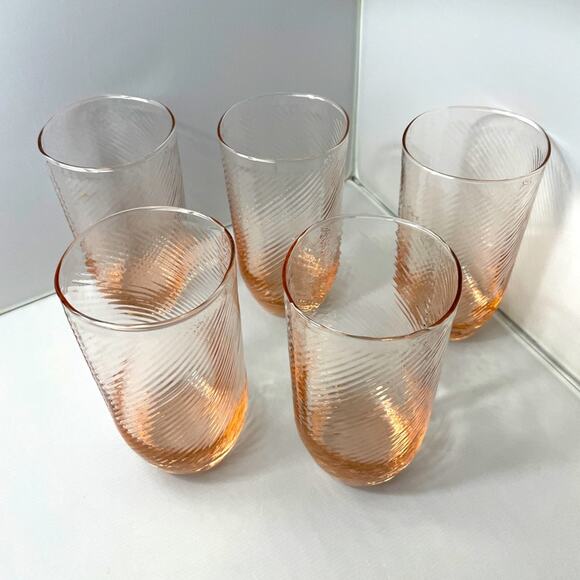 5 Vintage Pink‎ Swirl Iced Tea or Water Drinking Glasses - Picture 2 of 8